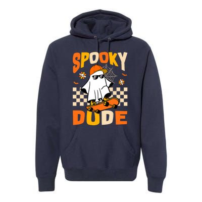 Ghost Skateboard Spooky Dude Groovy Halloween Boo Boy Premium Hoodie