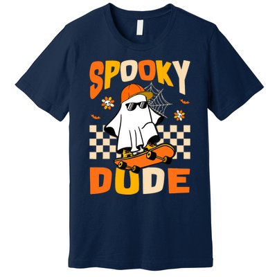 Ghost Skateboard Spooky Dude Groovy Halloween Boo Boy Premium T-Shirt