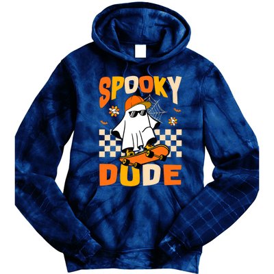 Ghost Skateboard Spooky Dude Groovy Halloween Boo Boy Tie Dye Hoodie