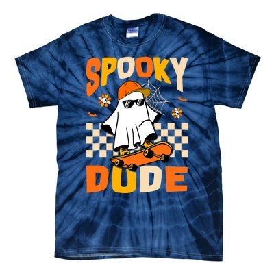 Ghost Skateboard Spooky Dude Groovy Halloween Boo Boy Tie-Dye T-Shirt