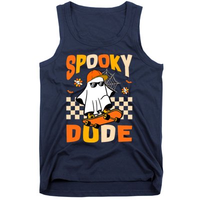 Ghost Skateboard Spooky Dude Groovy Halloween Boo Boy Tank Top