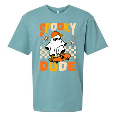 Ghost Skateboard Spooky Dude Groovy Halloween Boo Boy Sueded Cloud Jersey T-Shirt