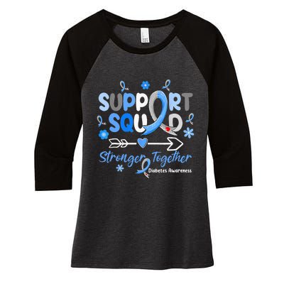 Groovy Support Squad Blue Ribbon Diabetes Awareness Women's Tri-Blend 3/4-Sleeve Raglan Shirt