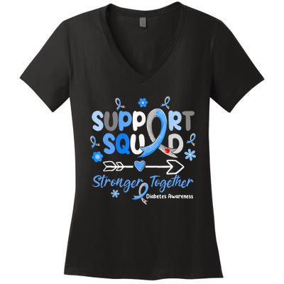 Groovy Support Squad Blue Ribbon Diabetes Awareness Women's V-Neck T-Shirt