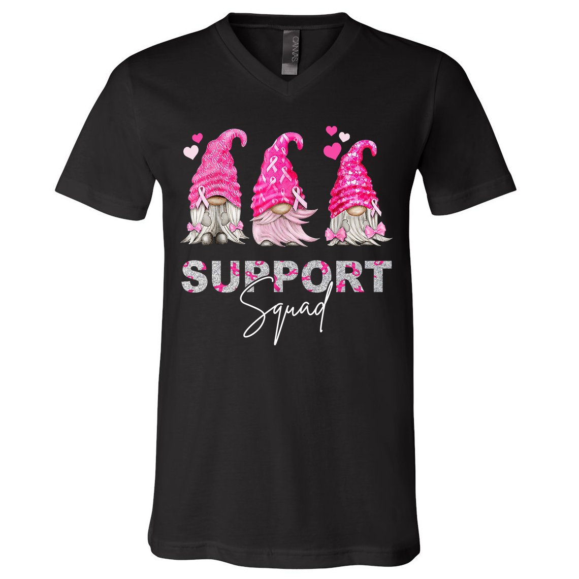 Gnome Support Squad Breast Cancer V-Neck T-Shirt