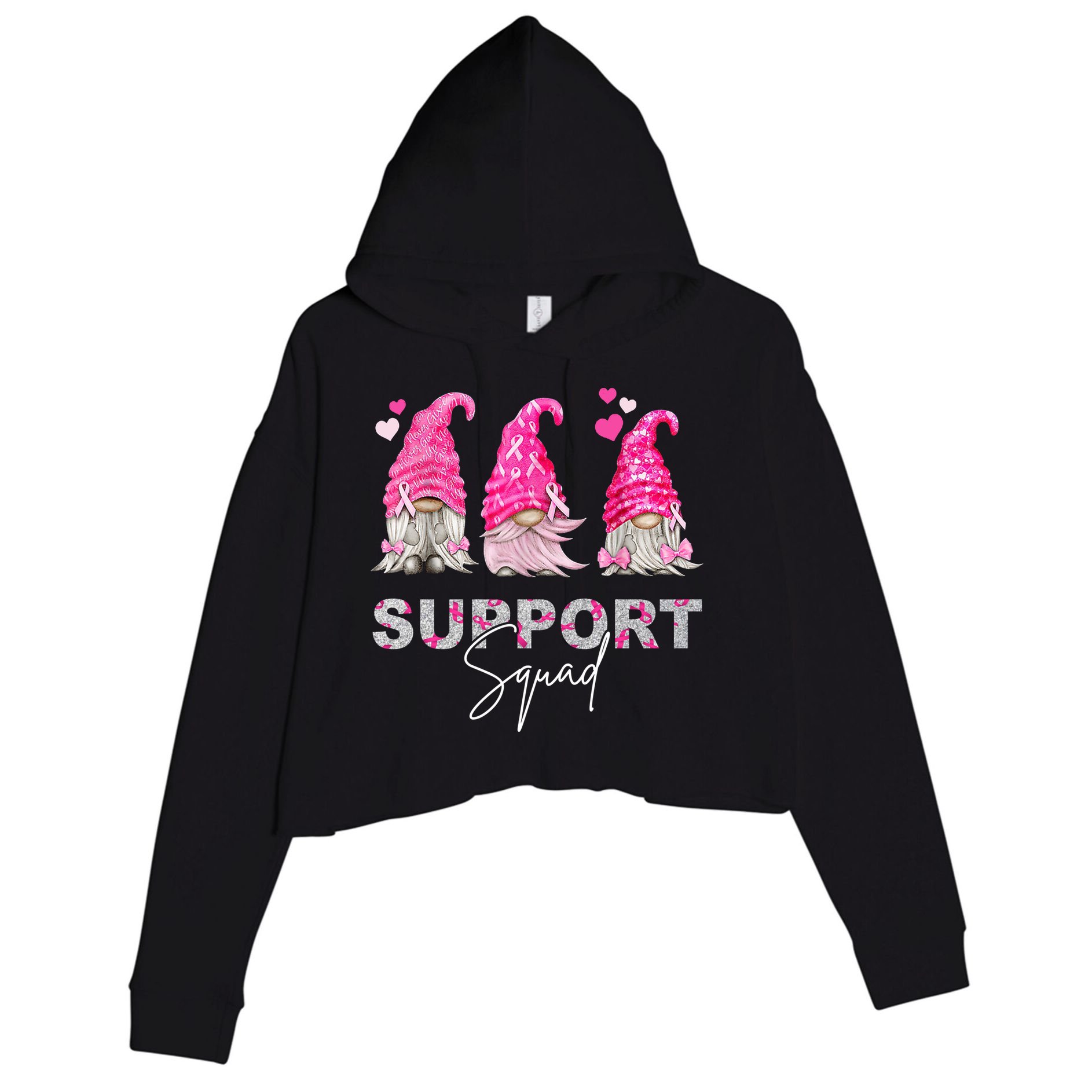 Gnome Support Squad Breast Cancer Crop Fleece Hoodie