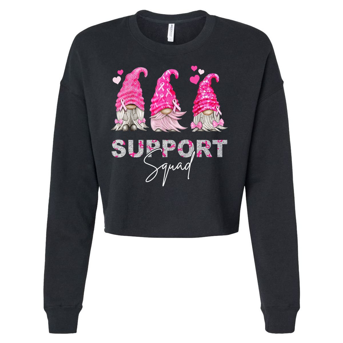 Gnome Support Squad Breast Cancer Cropped Pullover Crew