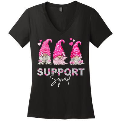 Gnome Support Squad Breast Cancer Women's V-Neck T-Shirt