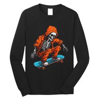 Ghost Skeleton Skater Cap Skateboard Halloween Skull Long Sleeve Shirt