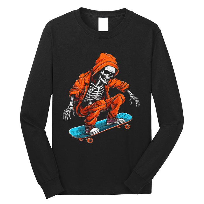 Ghost Skeleton Skater Cap Skateboard Halloween Skull Long Sleeve Shirt