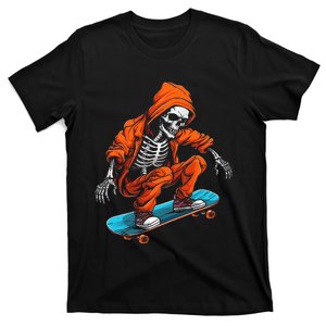 Ghost Skeleton Skater Cap Skateboard Halloween Skull T-Shirt