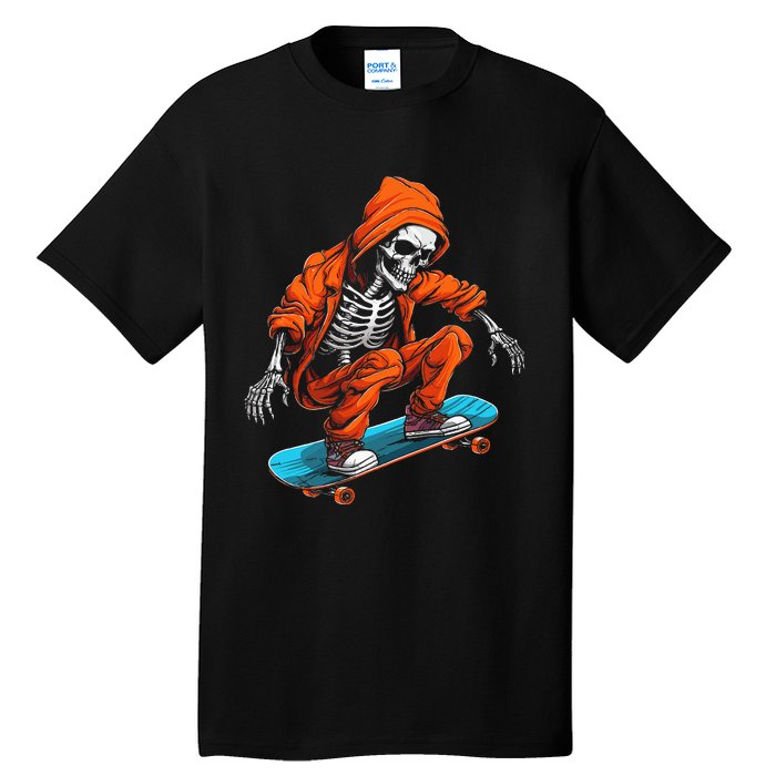 Ghost Skeleton Skater Cap Skateboard Halloween Skull Tall T-Shirt