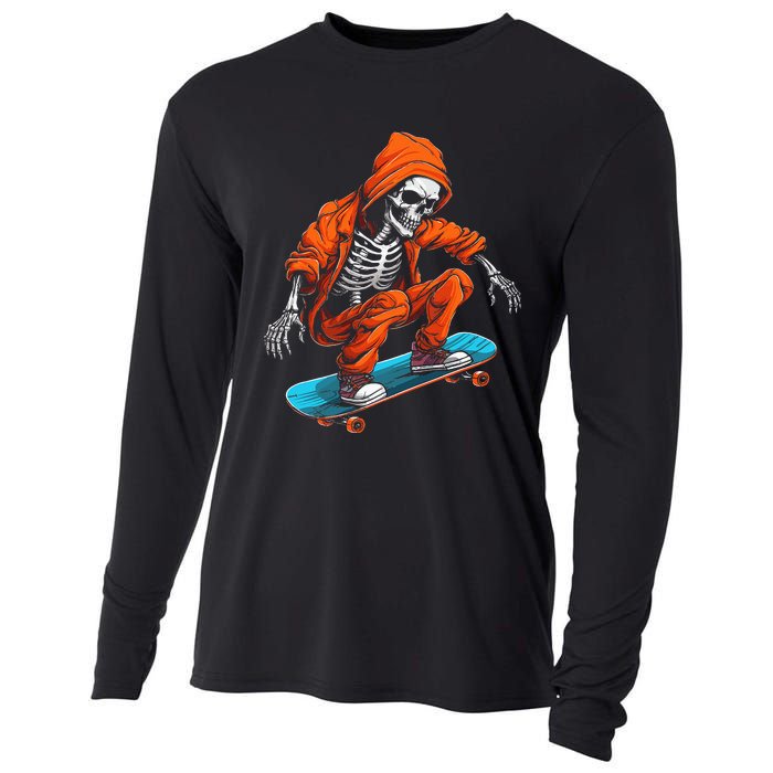 Ghost Skeleton Skater Cap Skateboard Halloween Skull Cooling Performance Long Sleeve Crew