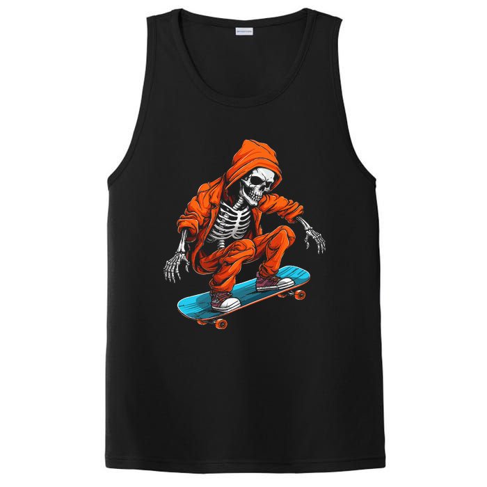 Ghost Skeleton Skater Cap Skateboard Halloween Skull PosiCharge Competitor Tank