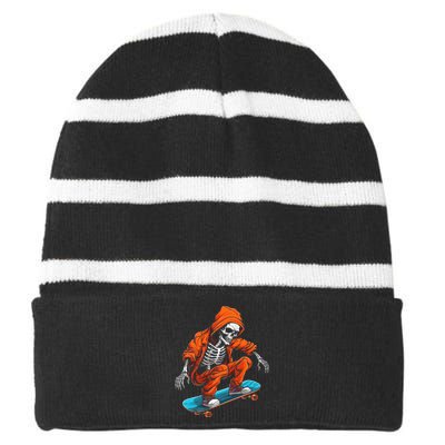 Ghost Skeleton Skater Cap Skateboard Halloween Skull Striped Beanie with Solid Band