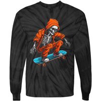 Ghost Skeleton Skater Cap Skateboard Halloween Skull Tie-Dye Long Sleeve Shirt