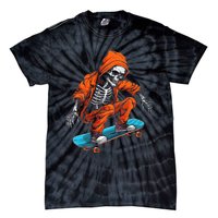 Ghost Skeleton Skater Cap Skateboard Halloween Skull Tie-Dye T-Shirt