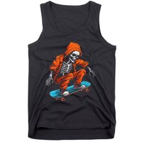 Ghost Skeleton Skater Cap Skateboard Halloween Skull Tank Top