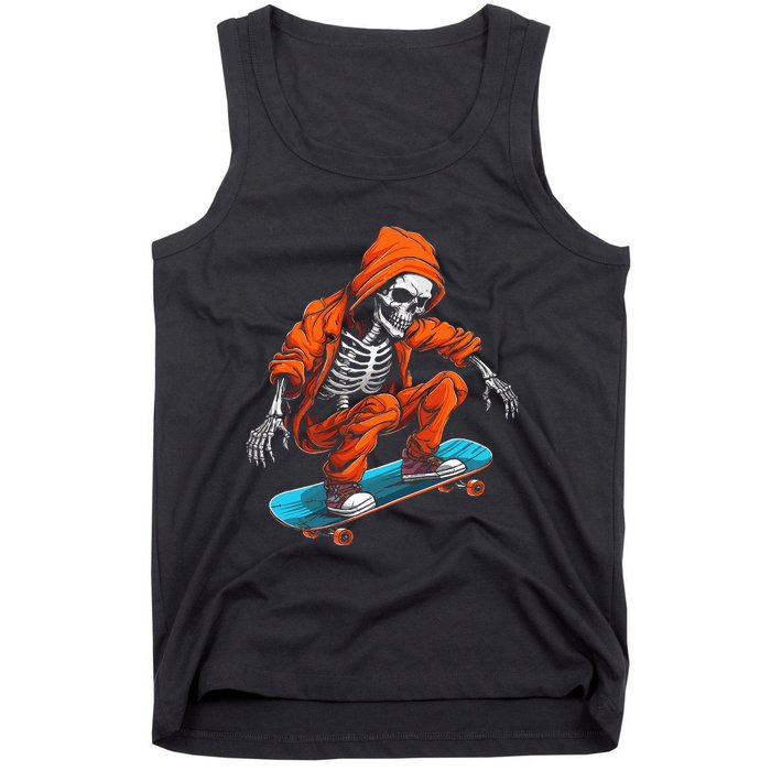 Ghost Skeleton Skater Cap Skateboard Halloween Skull Tank Top