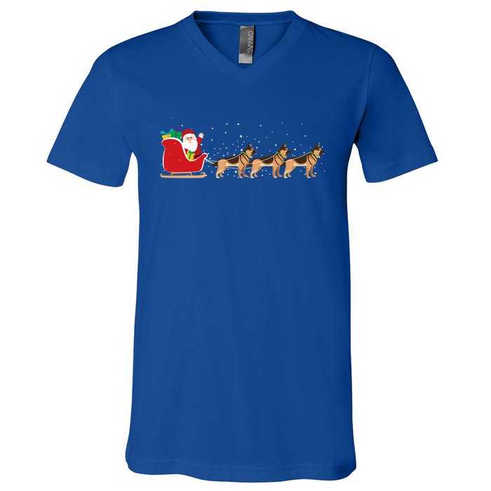 Ger Sheperd Santa Christmas Sleigh Ger Sheperd Xmas Funny Gift V-Neck T-Shirt