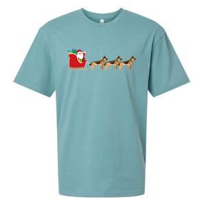 Ger Sheperd Santa Christmas Sleigh Ger Sheperd Xmas Funny Gift Sueded Cloud Jersey T-Shirt