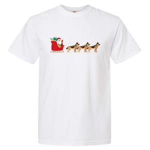 Ger Sheperd Santa Christmas Sleigh Ger Sheperd Xmas Funny Gift Garment-Dyed Heavyweight T-Shirt