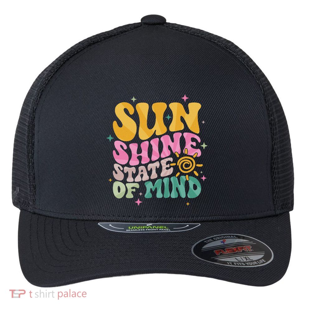 Groovy Sunshine State Of Mind Summer Break Vacation Flexfit Unipanel Trucker Cap