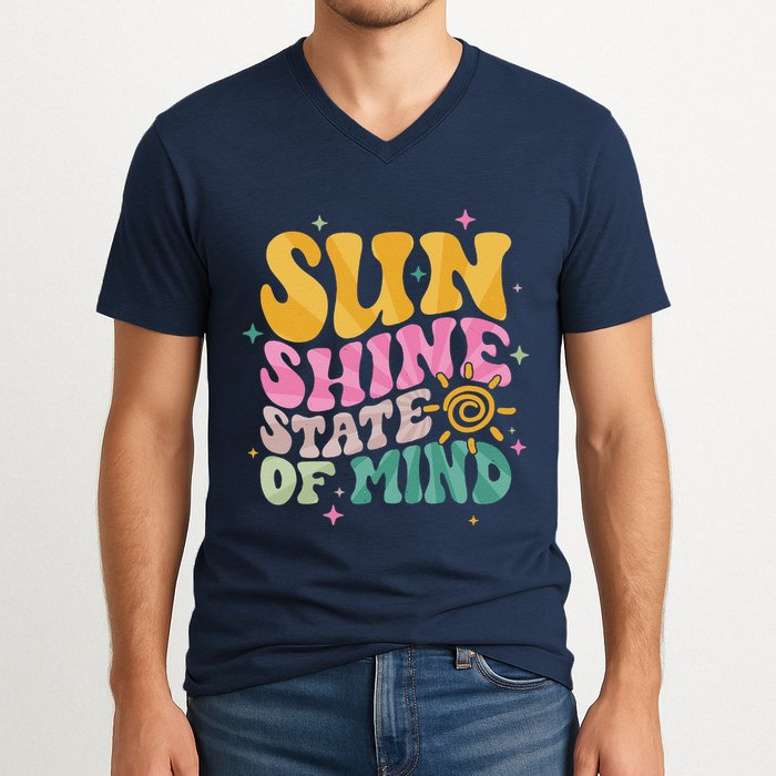Groovy Sunshine State Of Mind Summer Break Vacation V-Neck T-Shirt
