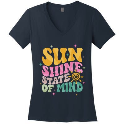 Groovy Sunshine State Of Mind Summer Break Vacation Women's V-Neck T-Shirt