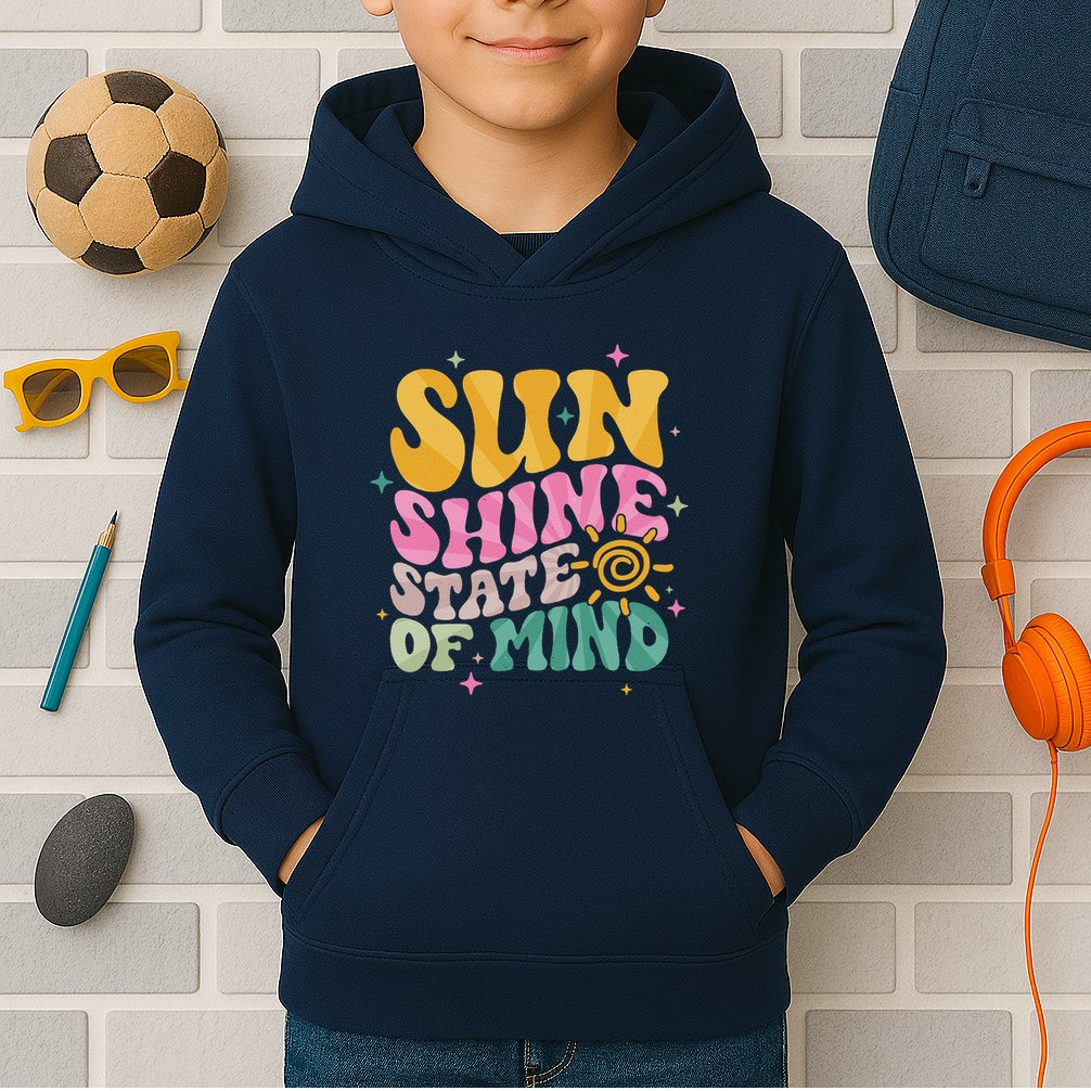 Groovy Sunshine State Of Mind Summer Break Vacation Kids Hoodie
