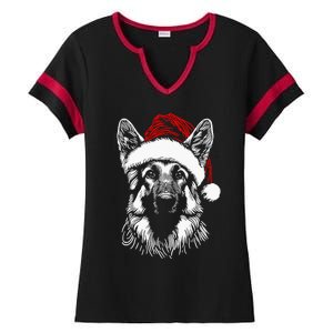 German Shepherd Santa Hat Christmas Xmas Pajama Ladies Halftime Notch Neck Tee