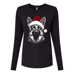 German Shepherd Santa Hat Christmas Xmas Pajama Womens Cotton Relaxed Long Sleeve T-Shirt