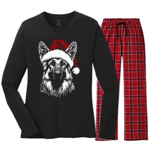 German Shepherd Santa Hat Christmas Xmas Pajama Women's Long Sleeve Flannel Pajama Set 