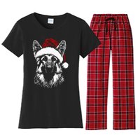 German Shepherd Santa Hat Christmas Xmas Pajama Women's Flannel Pajama Set