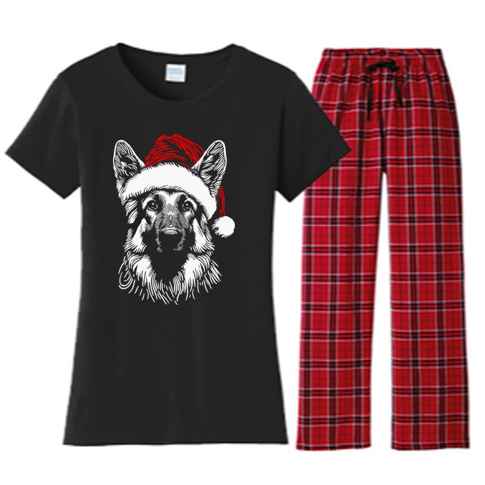 German Shepherd Santa Hat Christmas Xmas Pajama Women's Flannel Pajama Set