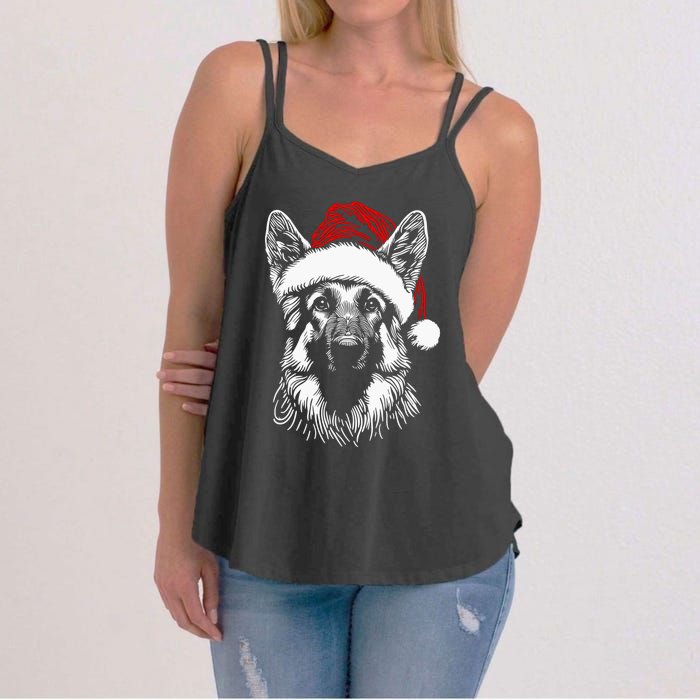 German Shepherd Santa Hat Christmas Xmas Pajama Women's Strappy Tank