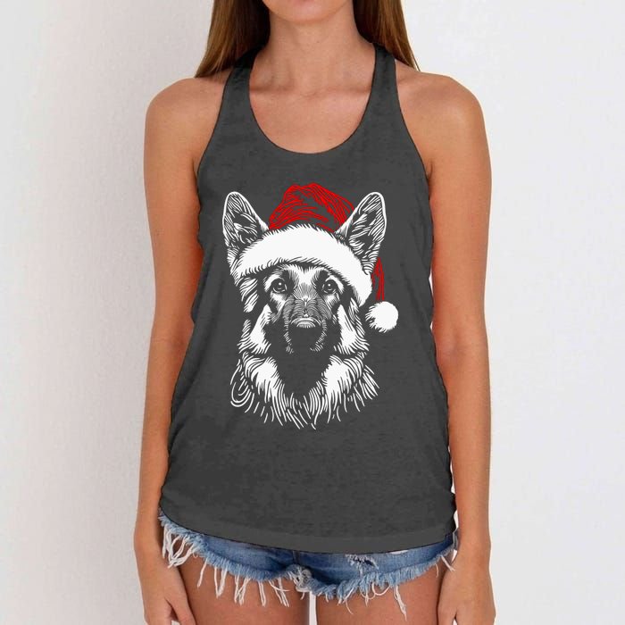 German Shepherd Santa Hat Christmas Xmas Pajama Women's Knotted Racerback Tank