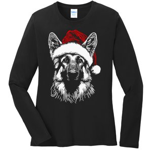 German Shepherd Santa Hat Christmas Xmas Pajama Ladies Long Sleeve Shirt