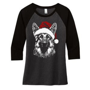 German Shepherd Santa Hat Christmas Xmas Pajama Women's Tri-Blend 3/4-Sleeve Raglan Shirt