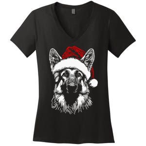 German Shepherd Santa Hat Christmas Xmas Pajama Women's V-Neck T-Shirt