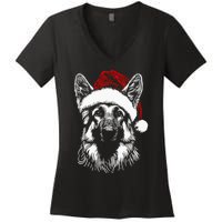 German Shepherd Santa Hat Christmas Xmas Pajama Women's V-Neck T-Shirt