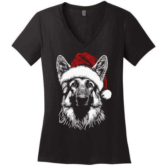 German Shepherd Santa Hat Christmas Xmas Pajama Women's V-Neck T-Shirt