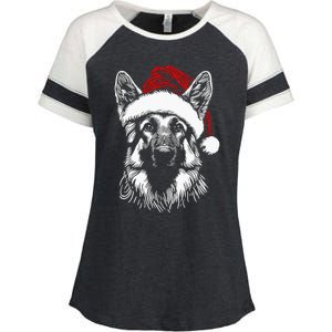 German Shepherd Santa Hat Christmas Xmas Pajama Enza Ladies Jersey Colorblock Tee