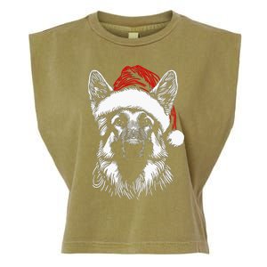 German Shepherd Santa Hat Christmas Xmas Pajama Garment-Dyed Women's Muscle Tee