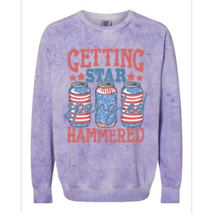 Getting Star Spangled Hammered 4th Of July Retro Style Beer Gift Colorblast Crewneck Sweatshirt