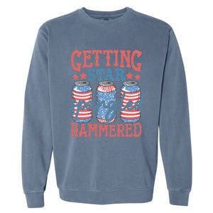 Getting Star Spangled Hammered 4th Of July Retro Style Beer Gift Garment-Dyed Sweatshirt