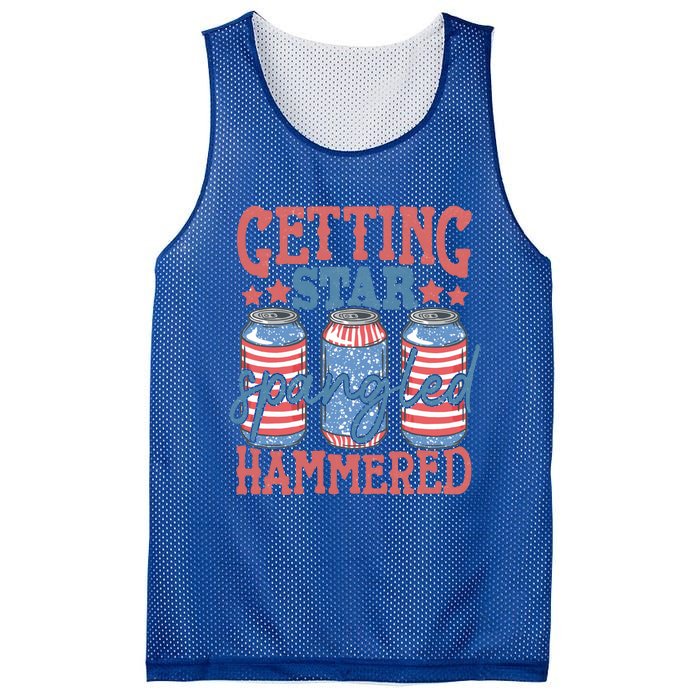 Getting Star Spangled Hammered 4th Of July Retro Style Beer Gift Mesh Reversible Basketball Jersey Tank