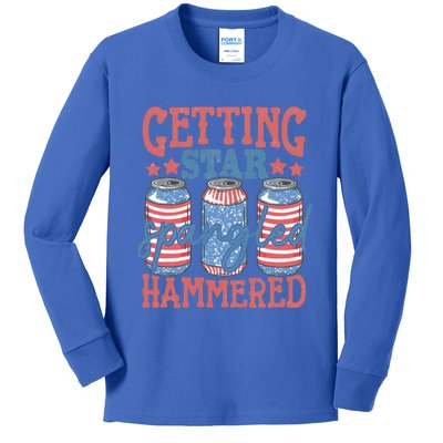 Getting Star Spangled Hammered 4th Of July Retro Style Beer Gift Kids Long Sleeve Shirt