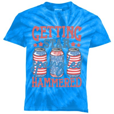 Getting Star Spangled Hammered 4th Of July Retro Style Beer Gift Kids Tie-Dye T-Shirt