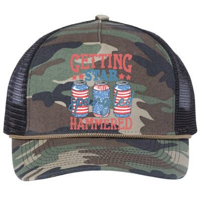 Getting Star Spangled Hammered 4th Of July Retro Style Beer Gift Retro Rope Trucker Hat Cap